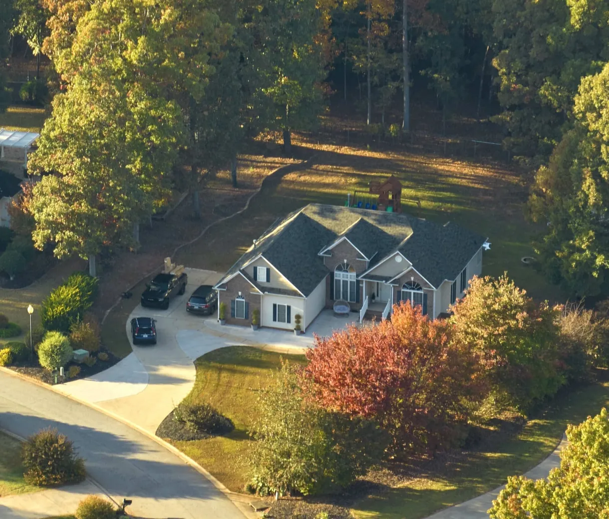 Aerial view of a residential neighborhood